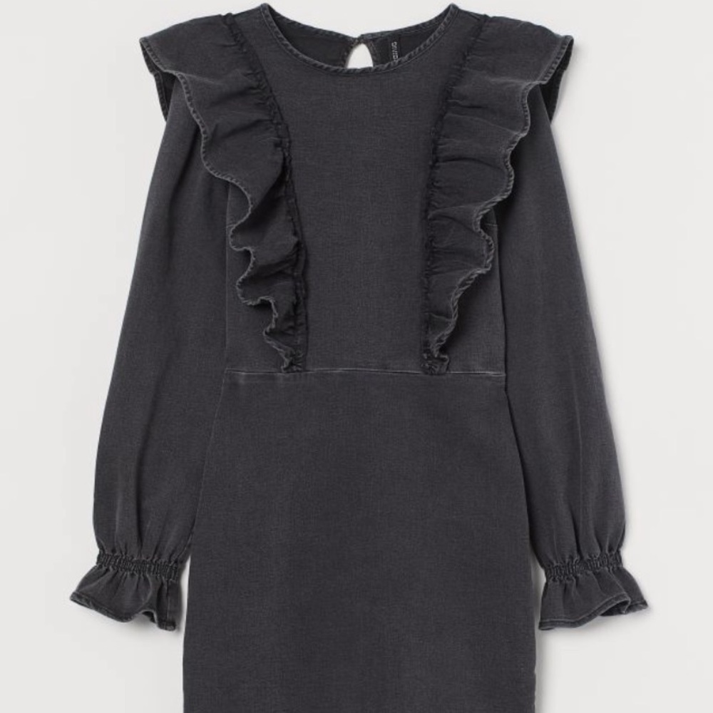 NWOT DIVIDEND Black Jean Ruffle Dress